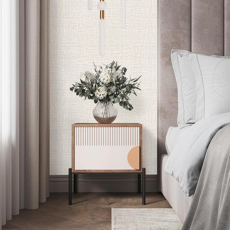 lenify Beige Wallpaper Grasscloth Peel and Stick Wallpaper Beige Contact Paper for Walls 17.7 in x 590.5in Textured Wall Paper Vinyl Grasscloth Faux Linen Peel and Stick Self Adhesive Vinyl - Image 3